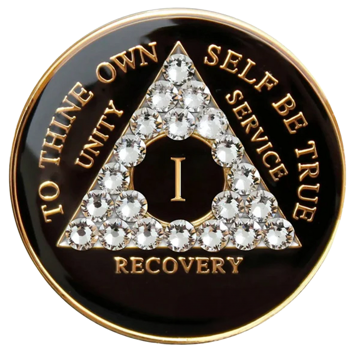#aa96.  AA Chip, Black w White Crystals (1-65)