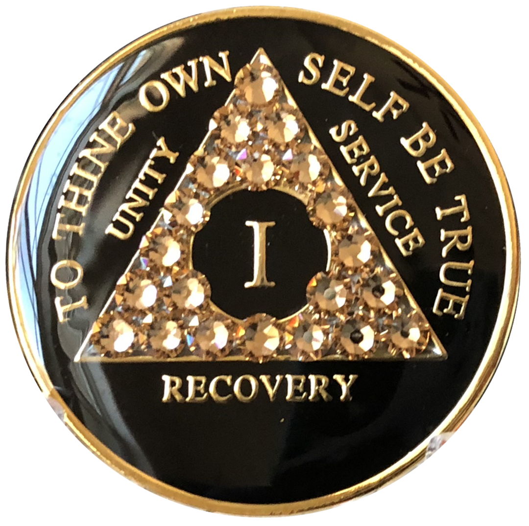 #aa97.  AA Chip, Black w Topaz Crystals (1-65)