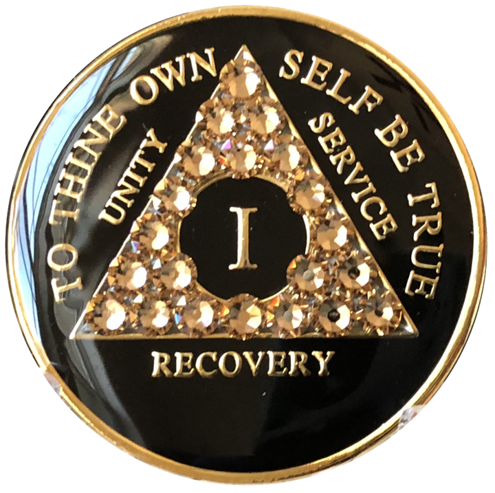 #aa97.  AA Chip, Black w Topaz Crystals (1-65)