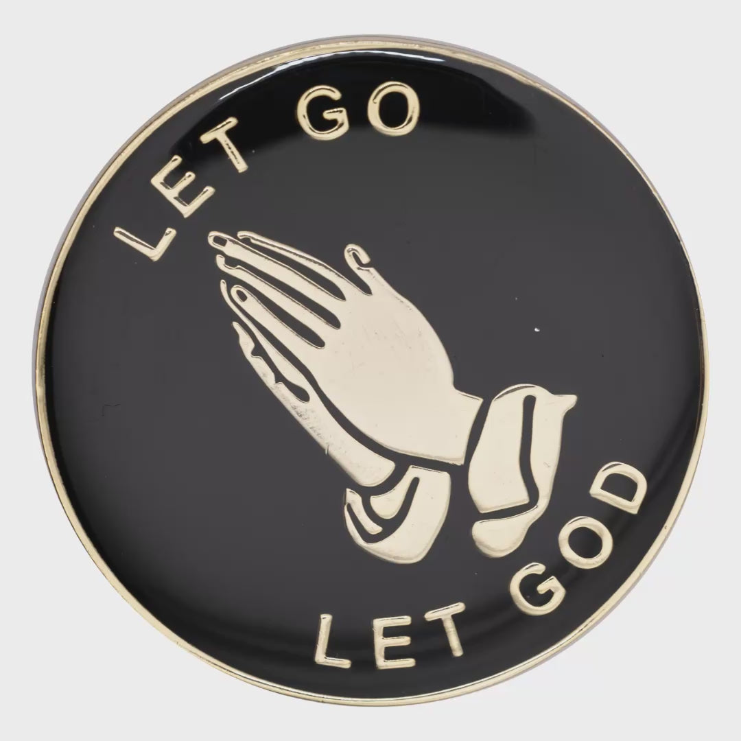 Let Go Let God black recovery coin spinning to show front and back