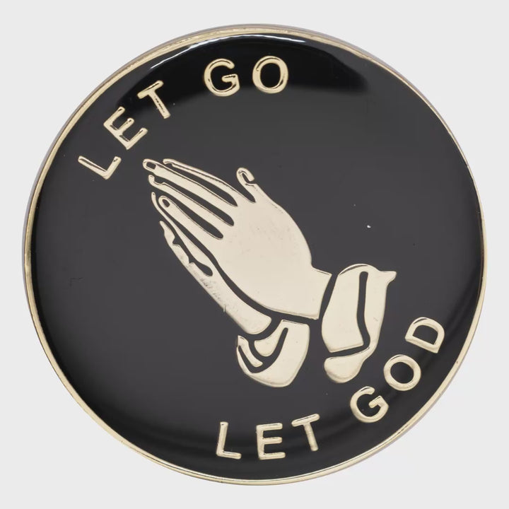 Let Go Let God black recovery coin spinning to show front and back