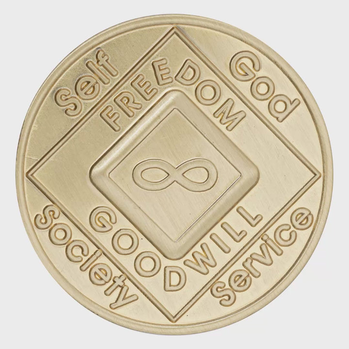 NA Eternity Infinity bronze coin spinning to show front and back