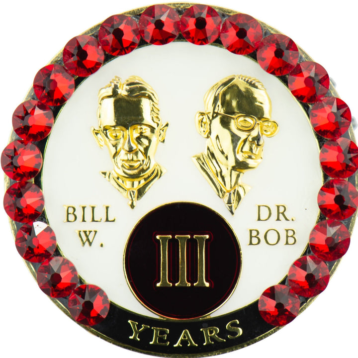 #B06. Bill & Bob White Coin w Red Crystals (1-55) - Premium Medallions from Choices - Just $21.95! Shop now at Choices Books & Gifts