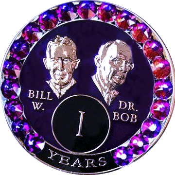 #B10. Bill & Bob Purple Coin w Volcano Crystals (1-55) - Premium Medallions from Choices - Just $21.95! Shop now at Choices Books & Gifts