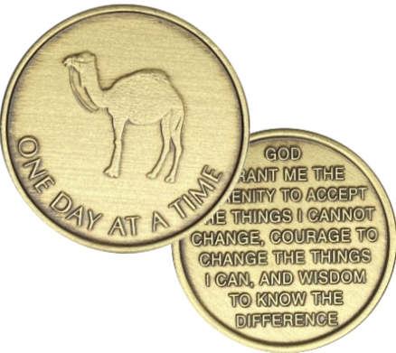 C13. Camel One Day At A Time, Serenity Prayer (back), Bronze Coin.  BRM2 - Premium Medallions from Wendells - Just $2.50! Shop now at Choices Books & Gifts