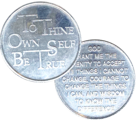 C61. To Thine Own Self, Aluminum. DC74 - Premium Medallions from Wendells - Just $1! Shop now at Choices Books & Gifts