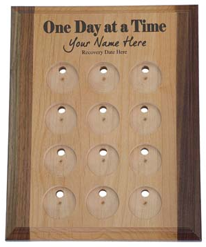 G015. 12 Medallion Holder,  One Day At a Time - Personalized - Premium Gifts from Wooden U recover - Just $59.95! Shop now at Choices Books & Gifts