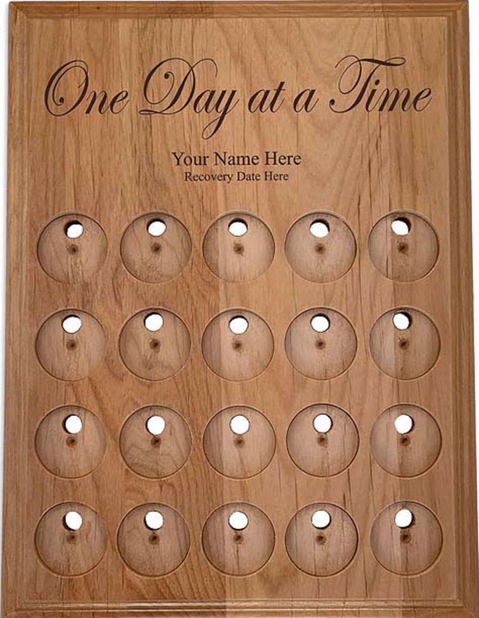 G016. 20 Medallion Holder, One Day At A Time - Personalized - Premium Gifts from Wooden U recover - Just $84.95! Shop now at Choices Books & Gifts