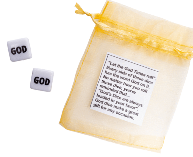 G083. God Dice, Variety of Pouch Colors - Premium Gifts from Other - Just $3.95! Shop now at Choices Books & Gifts