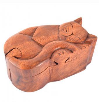 G144. Wooden Animal Puzzle Box - Sleeping Cat - Choices Books & Gifts