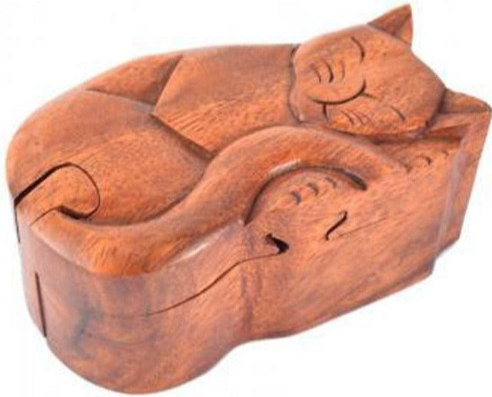 G144. Wooden Animal Puzzle Box - Sleeping Cat - Choices Books & Gifts