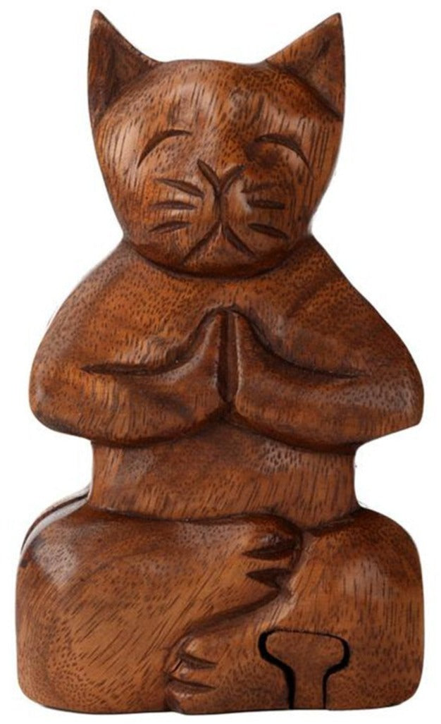 G145. Wooden Animal Puzzle Box - Meditation Cat - Choices Books & Gifts