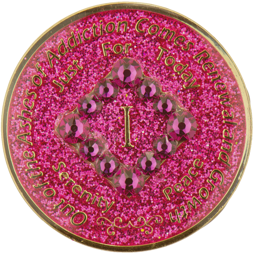 #N14. NA Glitter Pink Coin w Pink Crystals (1-45) - Premium Medallions from Choices - Just $21.95! Shop now at Choices Books & Gifts