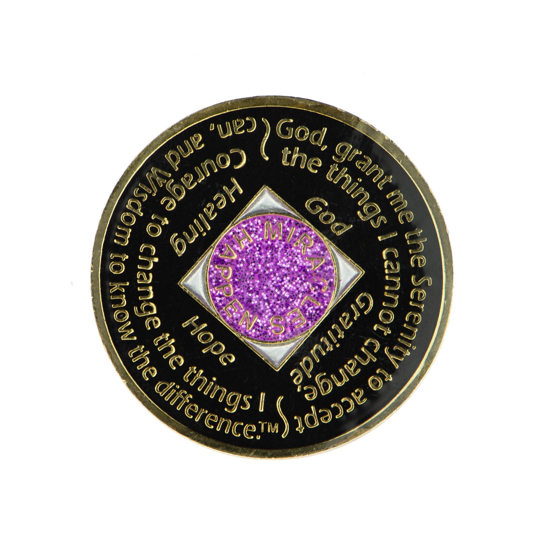 #N17. NA Glitter Lavender Coin w White Bling (1-45) - Premium Medallions from Choices - Just $21.95! Shop now at Choices Books & Gifts
