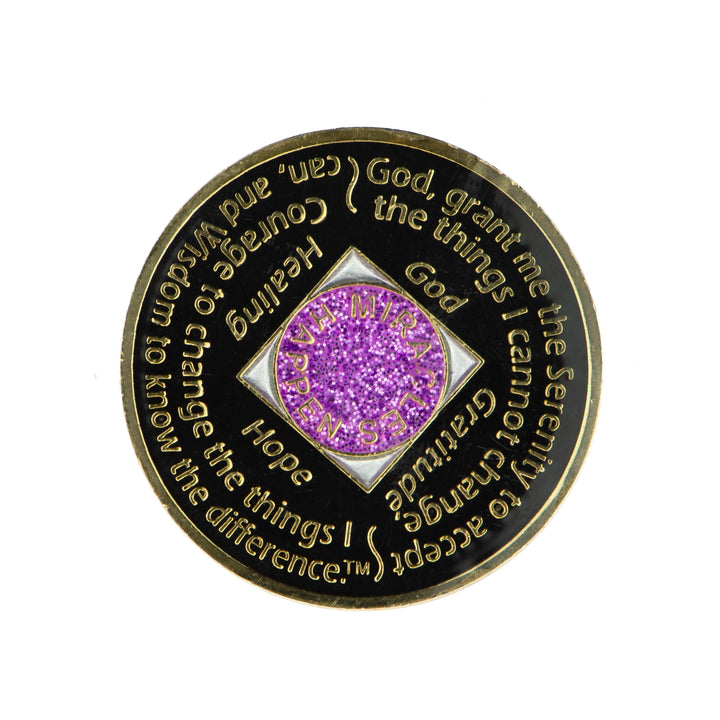 #N19. NA Glitter Lavender Coin W PU Transition (1-45) - Premium Medallions from Choices - Just $21.95! Shop now at Choices Books & Gifts