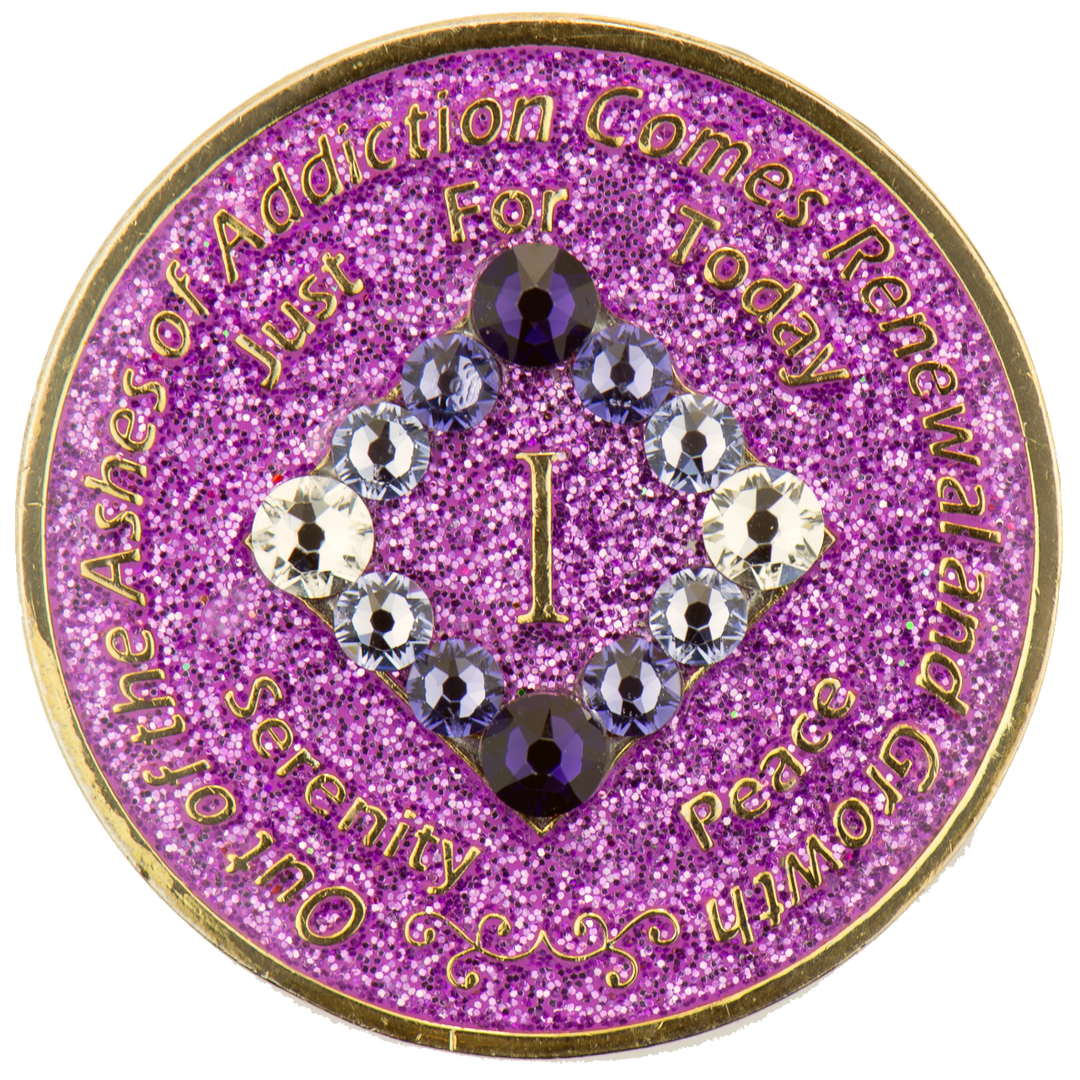 #N19. NA Glitter Lavender Coin W PU Transition (1-45) - Premium Medallions from Choices - Just $21.95! Shop now at Choices Books & Gifts