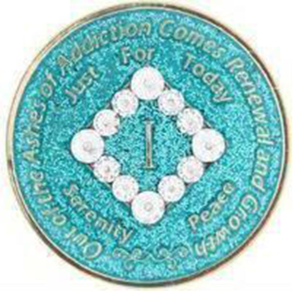 #N23. NA Glitter Turquoise Coin w White Bling Crystals (1-45) - Premium Medallions from Choices - Just $21.95! Shop now at Choices Books & Gifts