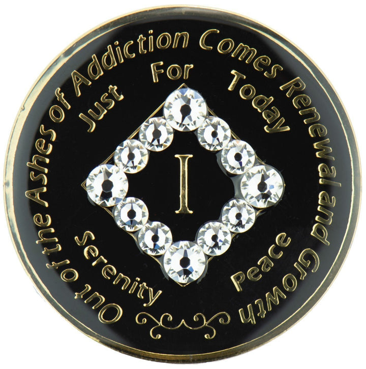 #N36. NA Black Coin w White Crystals (1-45) - Premium Medallions from Choices - Just $21.95! Shop now at Choices Books & Gifts
