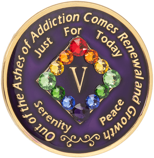 #N40. NA Purple Coin w/ LGBT Crystals (1-45) - Premium Medallions from Choices - Just $21.95! Shop now at Choices Books & Gifts
