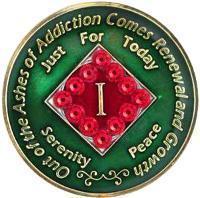#N43. NA Green Coin w/ Red Bling (1-40) - Premium Medallions from Choices - Just $21.95! Shop now at Choices Books & Gifts