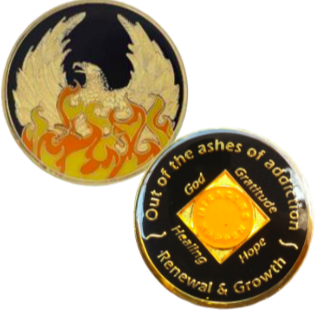 #N65. NA Out of the Ashes Phoenix w or w/out NA symbol - Premium Medallions from Choices - Just $13.95! Shop now at Choices Books & Gifts