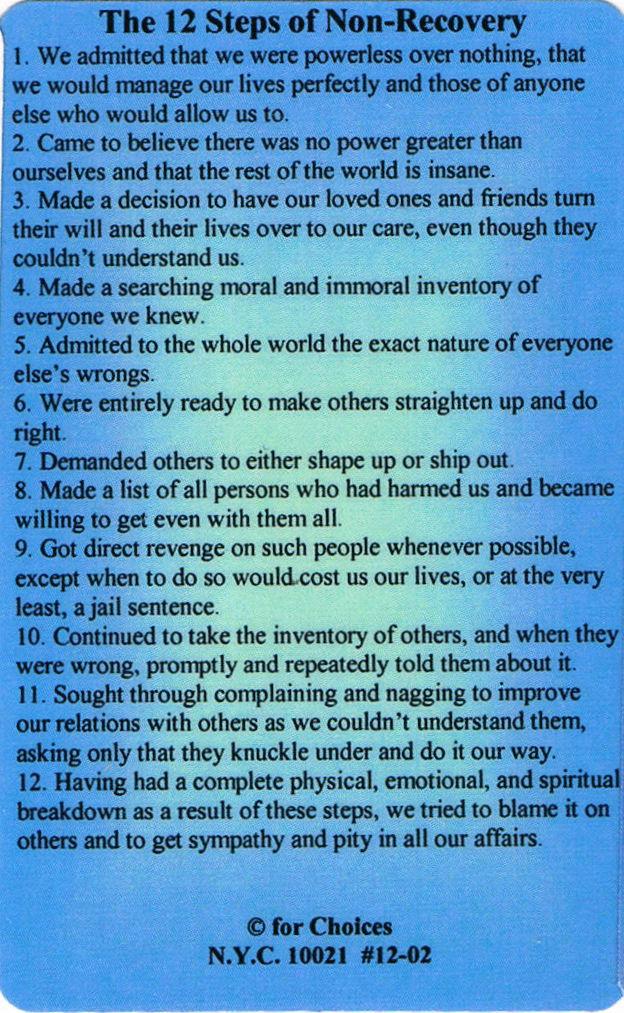 Wallet card: 12 Steps of Non-Recovery - Choices Books & Gifts