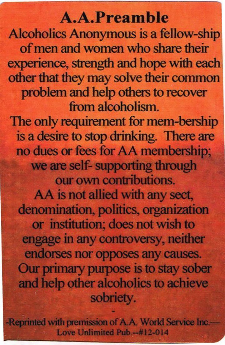 Wallet card: A.A. Preamble - Choices Books & Gifts