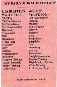 Wallet card: Daily Moral Inventory - Premium AA Daily Reflections Gifts from Love Unlimited - Just $1.25! Shop now at Choices Books & Gifts