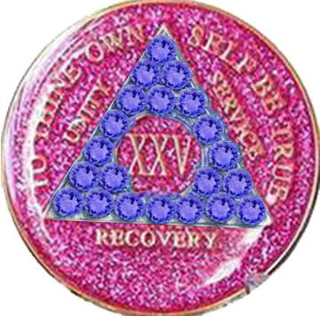 #a19. AA Medallion Glitter Pink w Blue Crystals (1-65) - Premium Medallions from Choices - Just $21.95! Shop now at Choices Books & Gifts