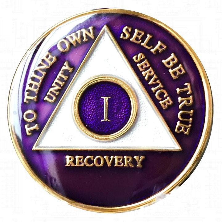 #a50. AA Medallion Purple Silver Sobriety Coin (1-65) - Premium Medallions from Choices - Just $13.95! Shop now at Choices Books & Gifts