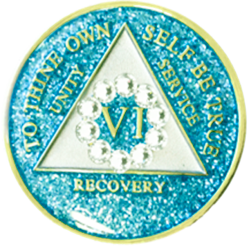 #a57. AA Glitter Turquoise Coin w WH Circle (1-50) - Premium Medallions from Choices - Just $21.95! Shop now at Choices Books & Gifts