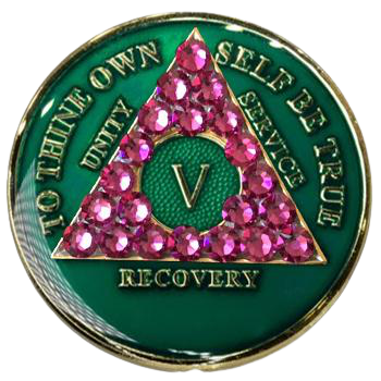 #a78. AA Medallion Green w Pink Crystals (1-65) - Premium Medallions from Choices - Just $21.95! Shop now at Choices Books & Gifts