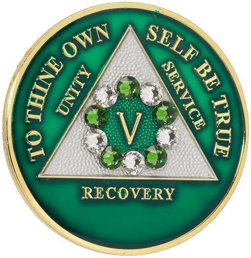 #a79. AA Medallion Green w Wh/Green Crystals(1-65) - Premium Medallions from Choices - Just $21.95! Shop now at Choices Books & Gifts