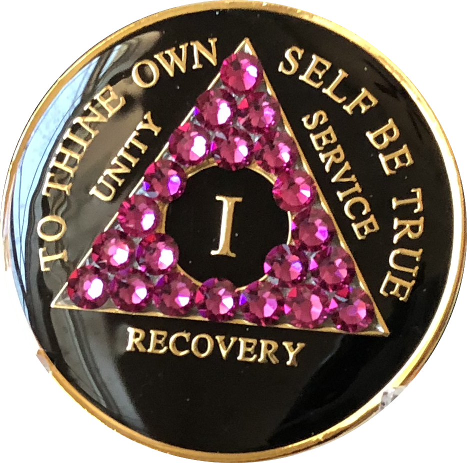 #aa101. AA Medallion Black w Rose Triangle (1-65) - Premium Medallions from Choices - Just $21.95! Shop now at Choices Books & Gifts