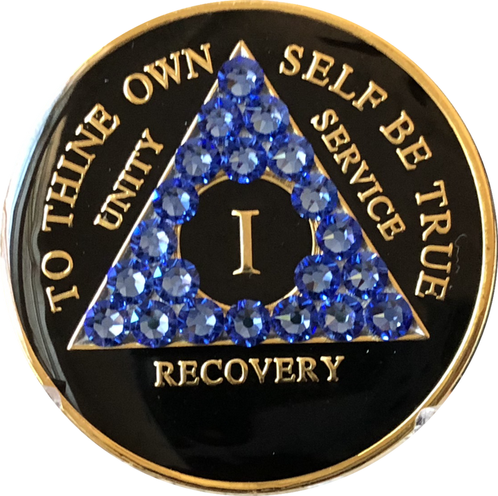 #aa106. AA Medallion Black w Blue Triangle (1-65) - Premium Medallions from Choices - Just $21.95! Shop now at Choices Books & Gifts