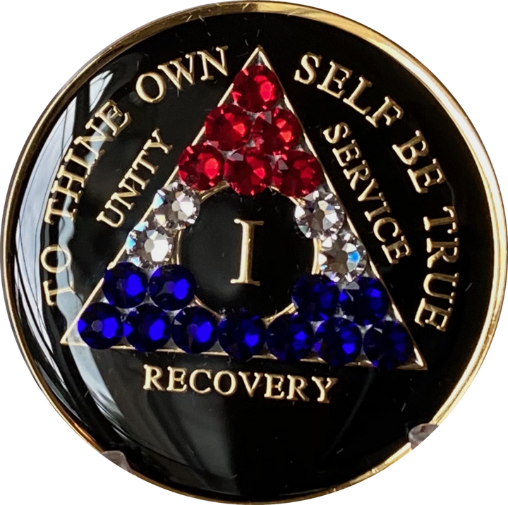 #aa107. AA Coin Black w Red White Blue Triangle (1-65) - Premium Medallions from Choices - Just $21.95! Shop now at Choices Books & Gifts
