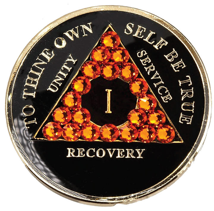 #aa115. AA Medallion Black w Orange Crystals (1-65) - Premium Medallions from Choices - Just $21.95! Shop now at Choices Books & Gifts